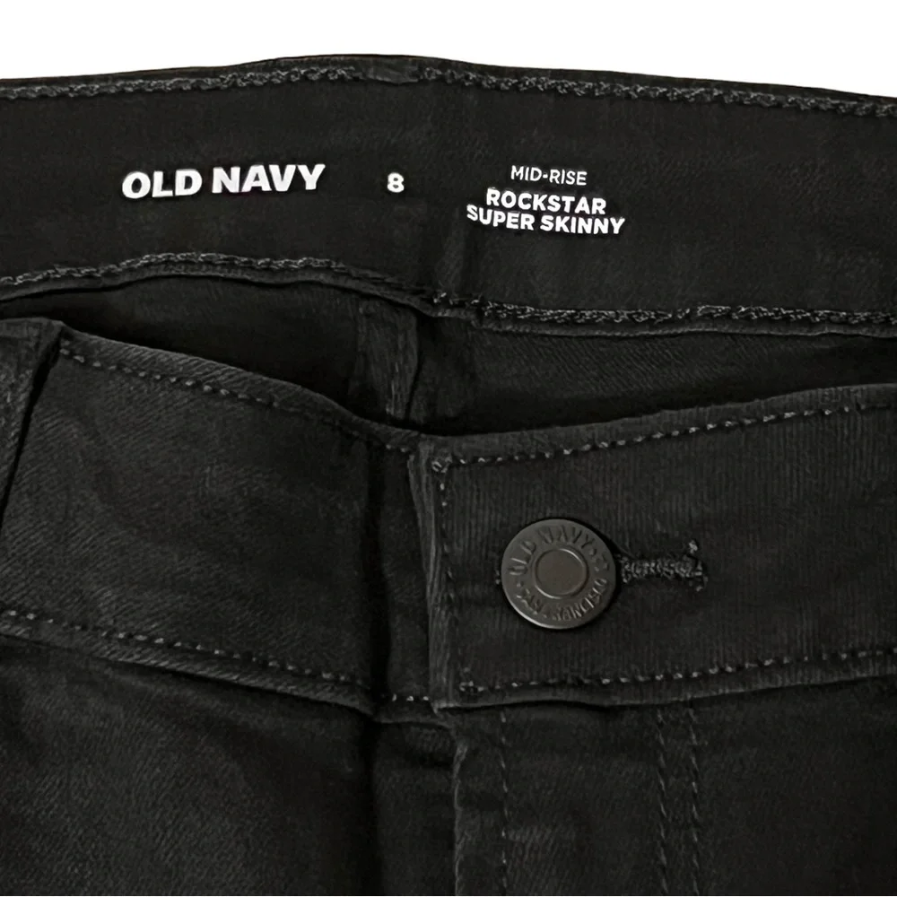 Old Navy Sz 8 Mid Rise Distressed Rockstar Super Skinny Jeans Black Ankle - Picture 6 of 11